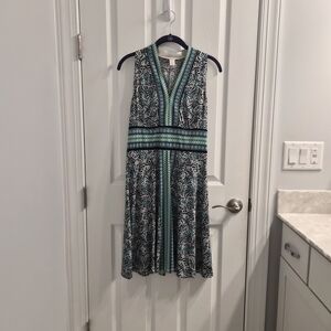 London Times Teal and Navy Sleeveless Midi Dress